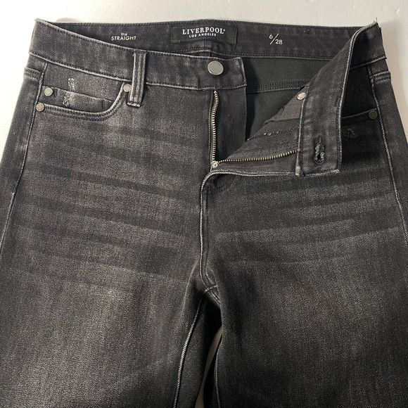 Liverpool Jeans Women 6/28 Cavalier Black The Straight Distressed Raw Frayed Hem - Picture 3 of 16